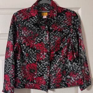 Ruby Rd. Black and Red Floral Jean Jacket